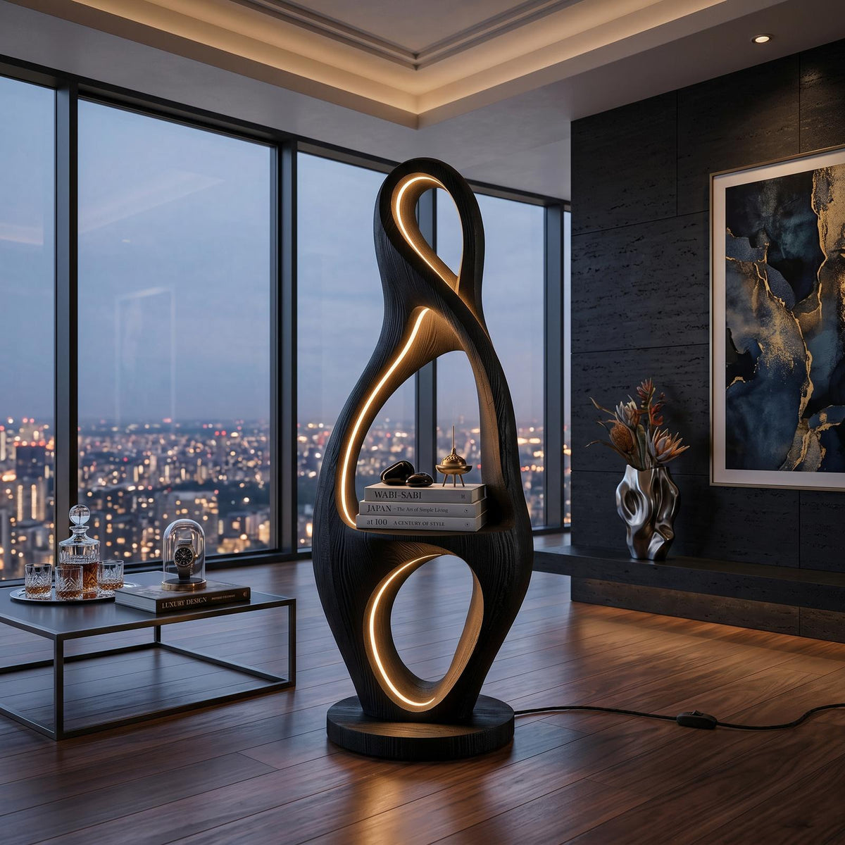 Organic Loop Lamp With Shelf For Living Room