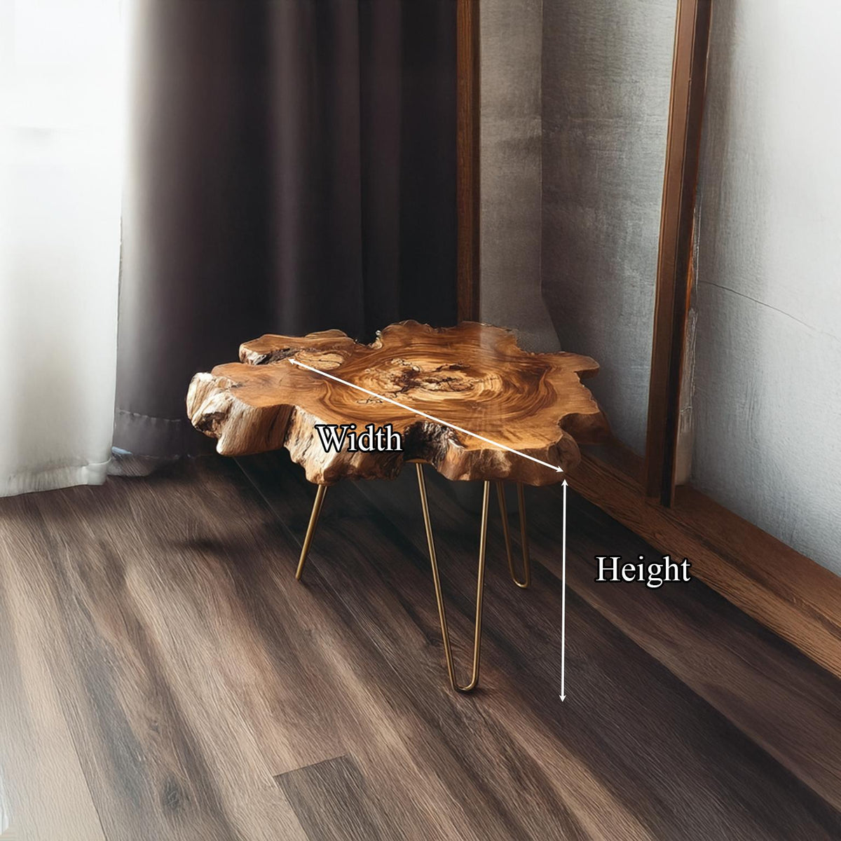 Rustic Solid Wood End Table, Side Accent Table with Metal Legs for Living Room & Home Office, Handcrafted Furniture