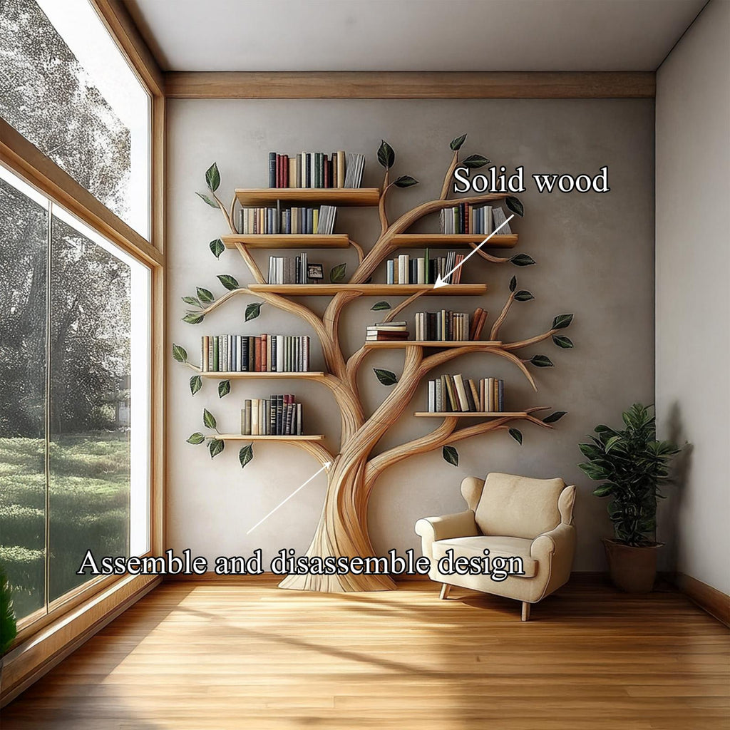 Rustic Tree Bookshelf Living Room Reading Corner