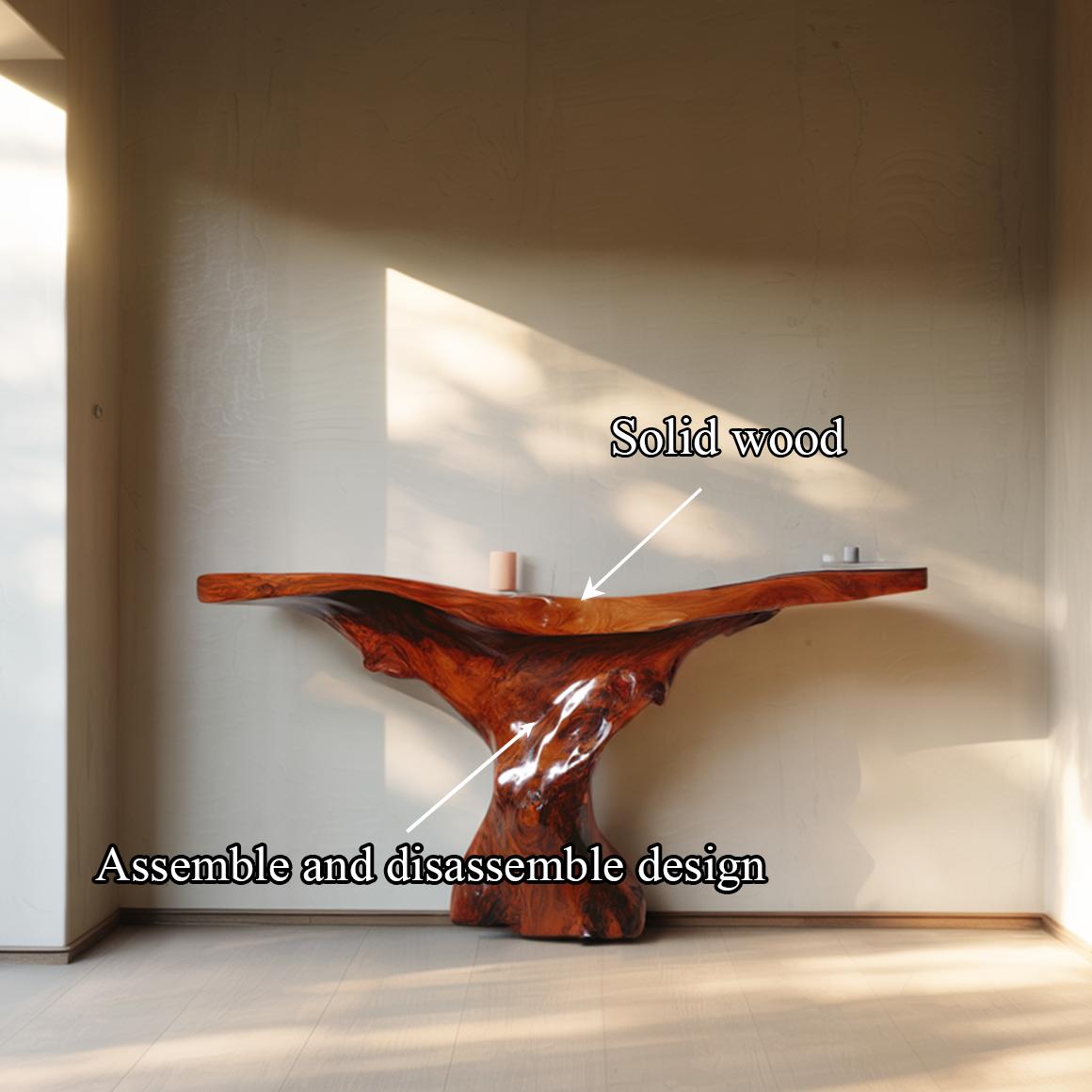 Mid Century Modern Console Table, Sculptural Wood Base, Artistic Statement Piece for Foyer & Living Room