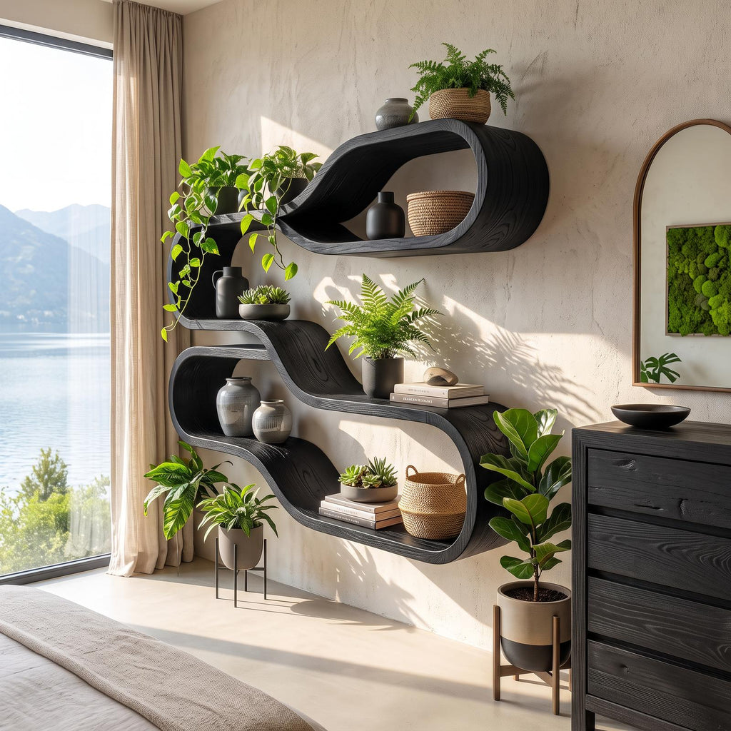 Japandi Wooden Wall Mounted Shelves for Bathroom