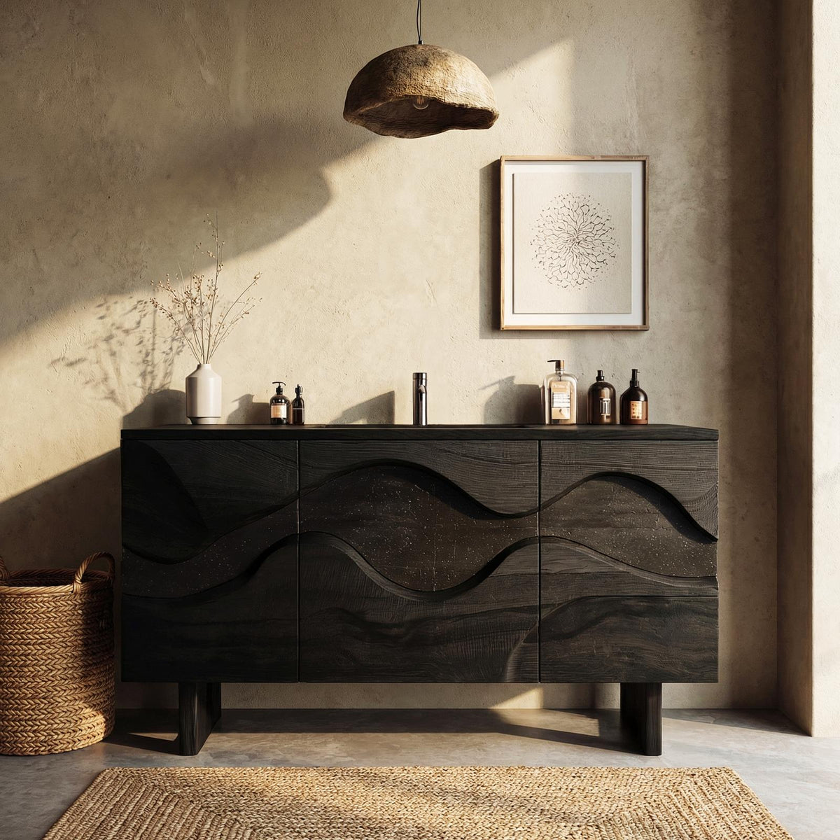 Sculptural Wave Bathroom Vanity Solid Wood Curved Front Cabinet Design Bathroom And Vanity Space SINLHABCT017