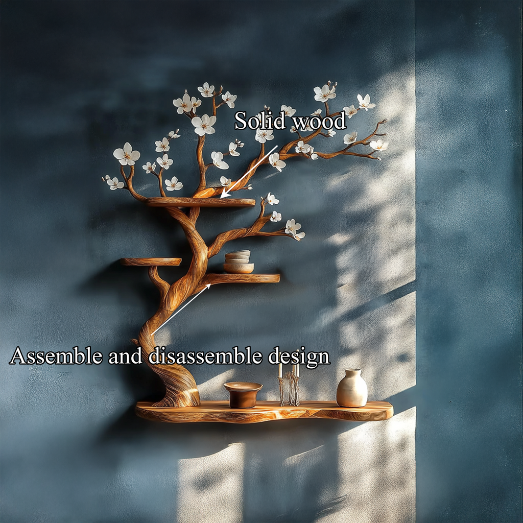 Rustic Tree Branch Wall Shelf, Solid Wood Floating Hanging Display Bookshelf for Creative Home Decor