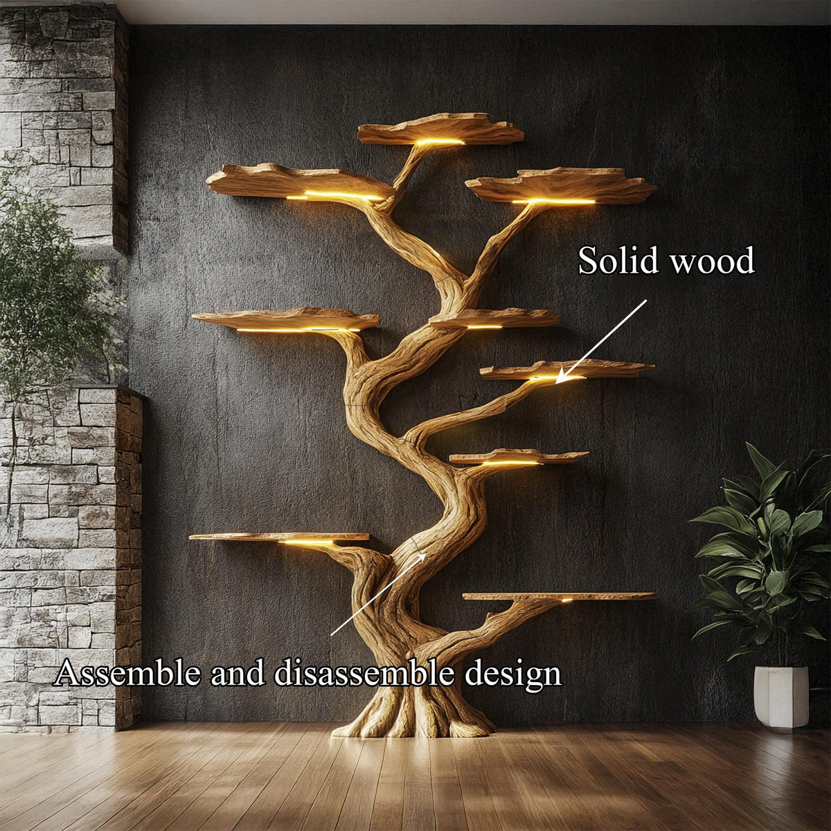 Handmade Tree Bookshelf Wood Rustic Modern Natural Style Decor Gift