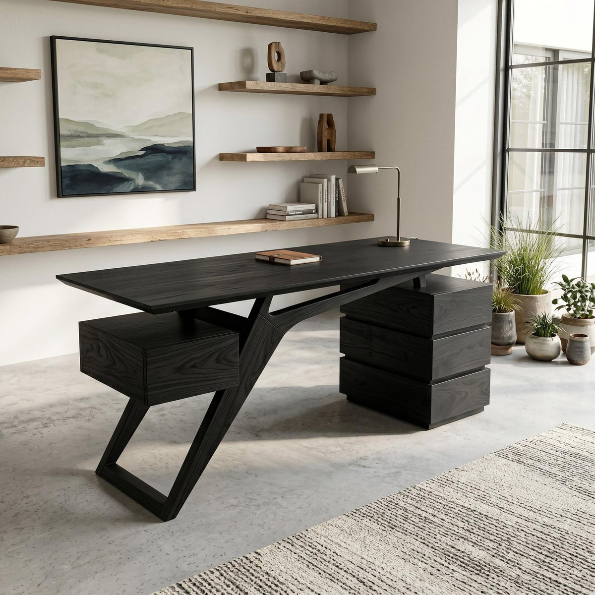 Modern Executive Desk With Sculptural Geometric Design For Workspace