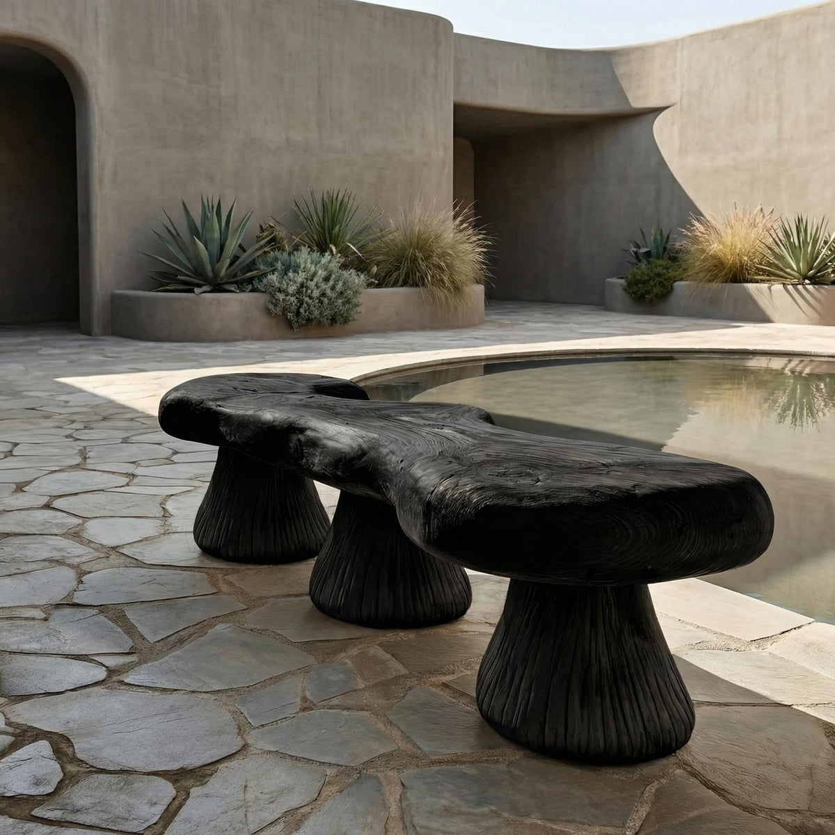 Natural Mushroom Bench Solid Wood Rustic Sculptural Design Entryway Or Garden Space SINLHARS091