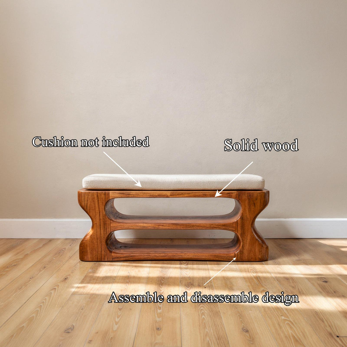 Spry Interior Rustic Sculptural Bench, Solid Wood Handcrafted Live Edge Entryway Bench, Living Room Dining Accent Seating, SINLSARS083