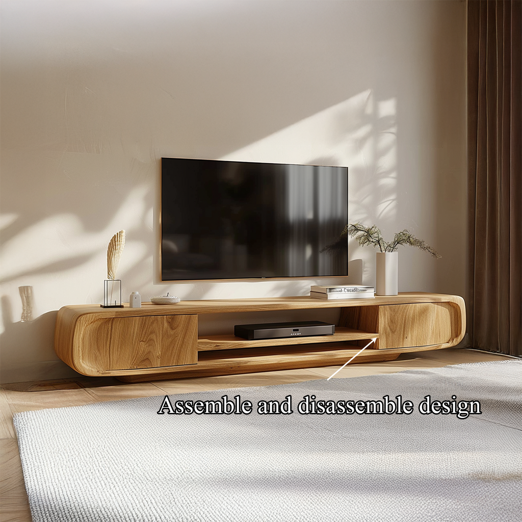Modern Rounded Solid Wood TV Stand, Curved Edge Media Console Cabinet, Low Profile Entertainment Center for Lounge