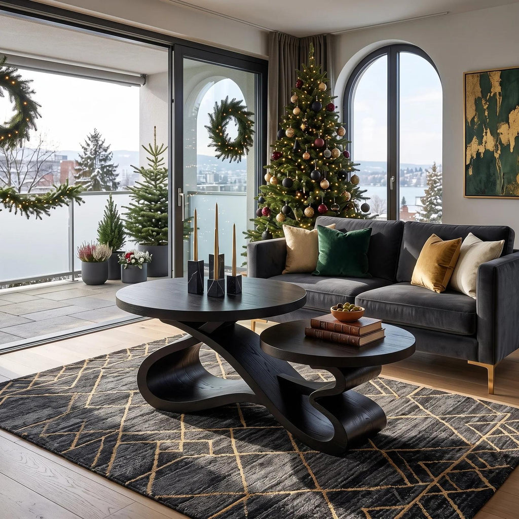Rustic Christmas Round Coffee Table Holiday Sunroom