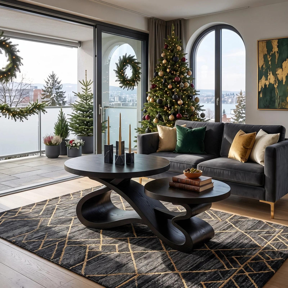 Rustic Christmas Round Coffee Table Holiday Sunroom