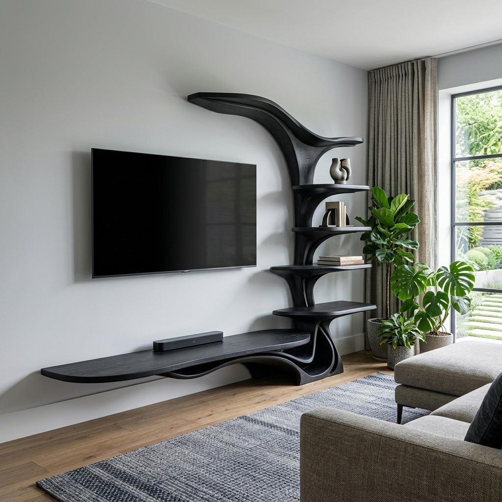 Modern Sculptural TV Stand With Branch Shelves For Living Room