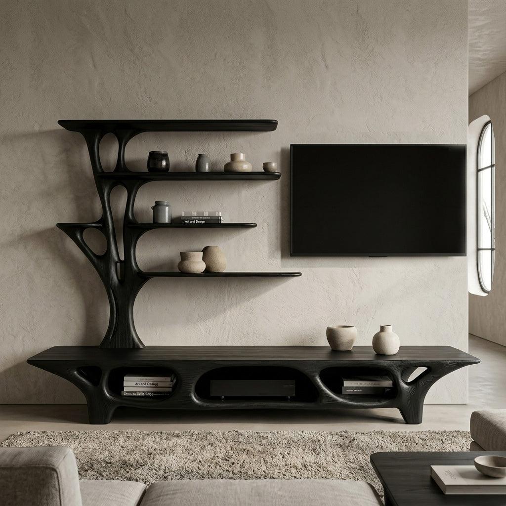 Modern TV Cabinet With Open Storage Compartment For Home Decor