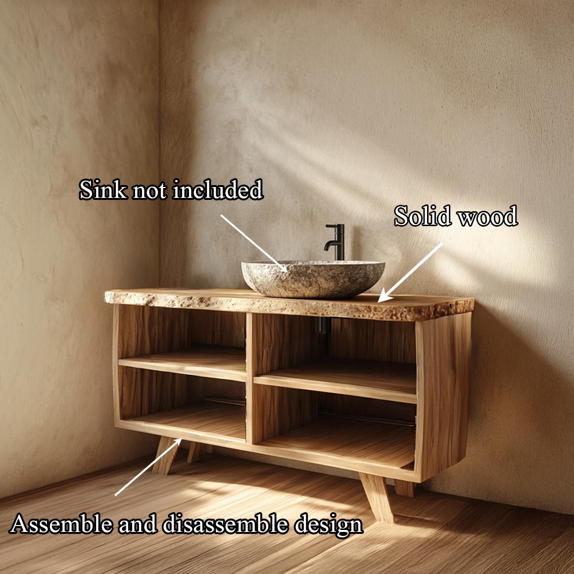 Spry Interior Rustic Bathroom Vanity Table, Handcrafted Thick Solid Wood Single Sink Washstand, Wall Mount Floating Storage Stand SINLSABRV236