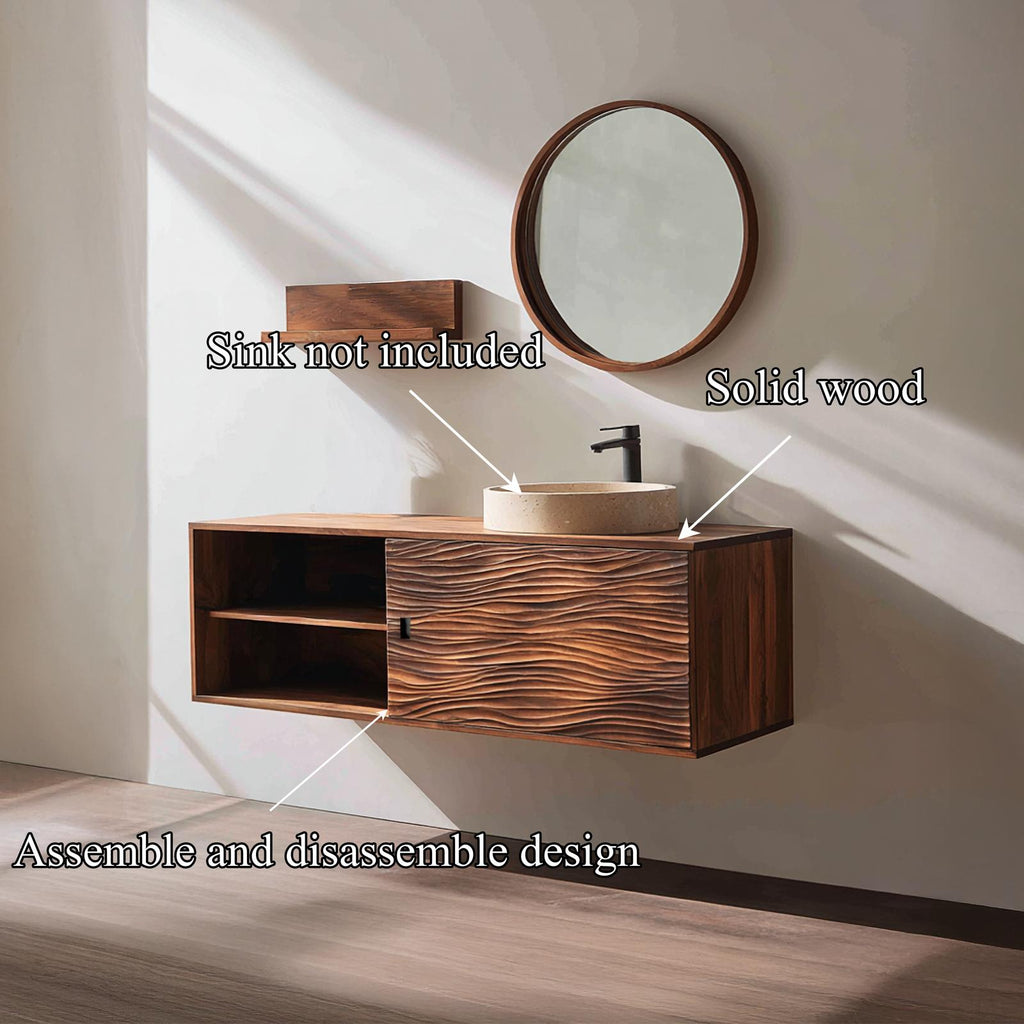 Spry Interior Rustic Cabinet Bathroom Vanity, Contemporary Solid Wood Wall-Mounted Washstand, Floating Bathroom Storage Credenza SINLSABRV238