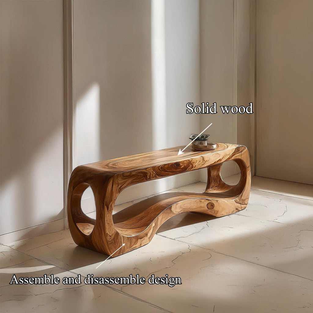 Spry Interior Rustic Sculptural Wood Bench, Handcrafted Entryway Seating & Living Room Accent Bench, SINLSARS073