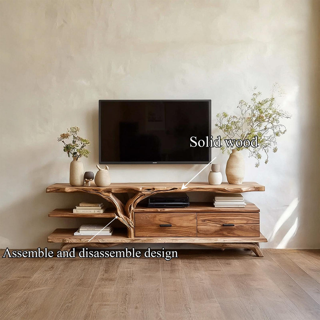 Rustic Wood TV Storage Console Cabinet, Media Entertainment Center for Living Room & Family Space