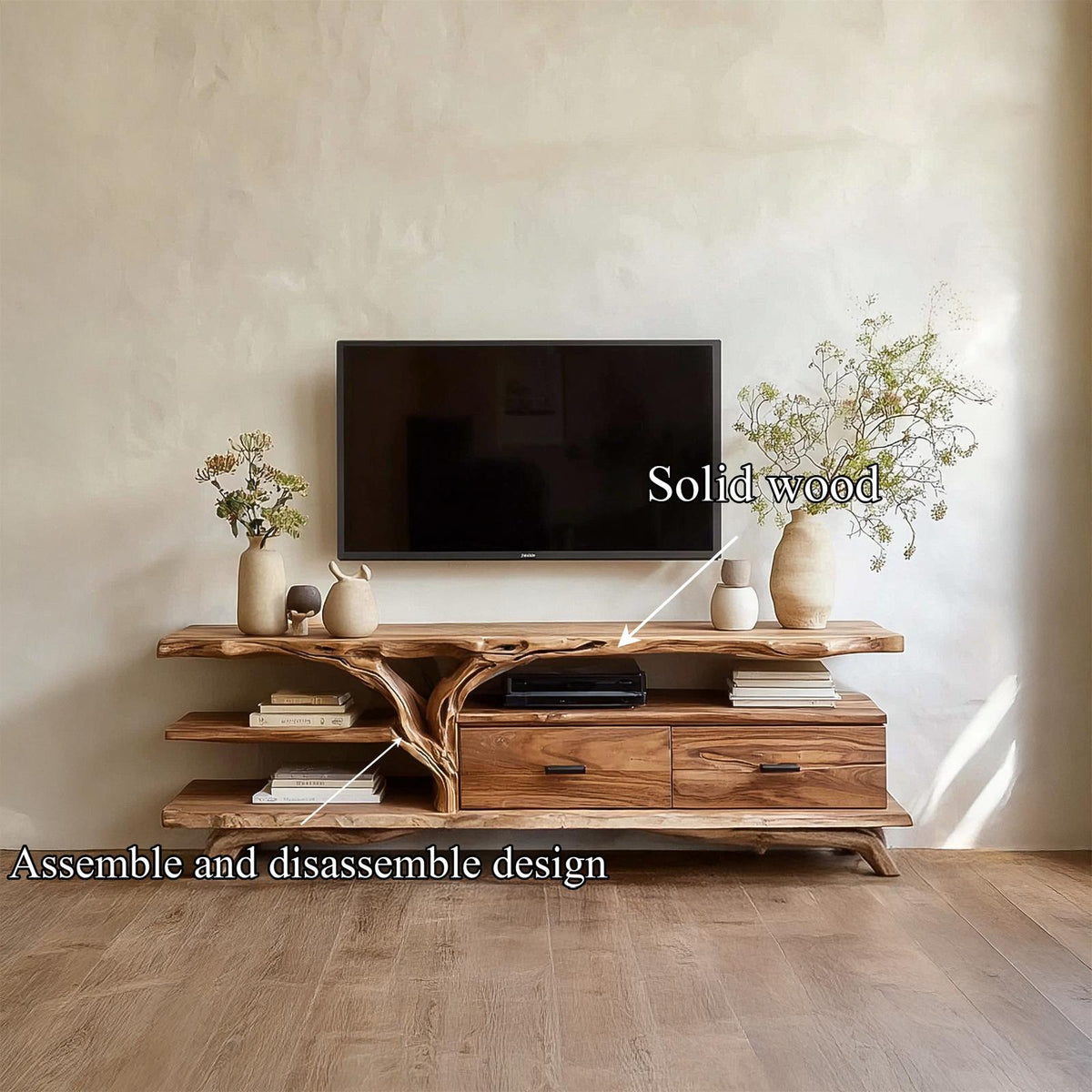 Rustic Wood TV Storage Console Cabinet, Media Entertainment Center for Living Room & Family Space
