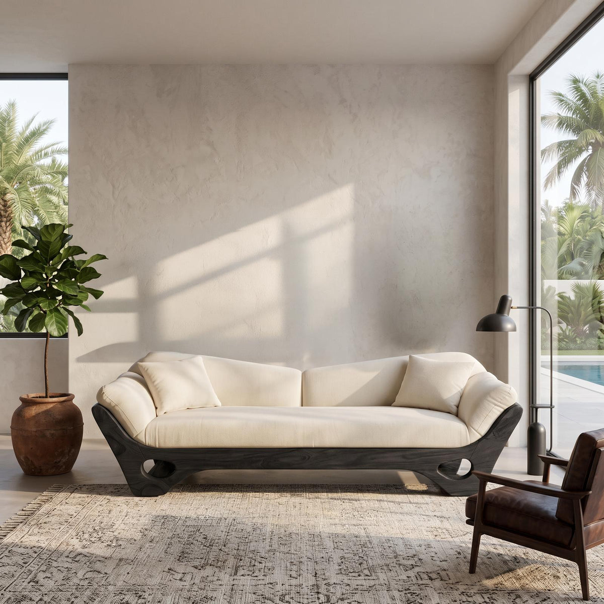 Artistic Wooden Sofa with Sculptural Organic Frame, Contemporary Settee Lounge Couch for Designer Home