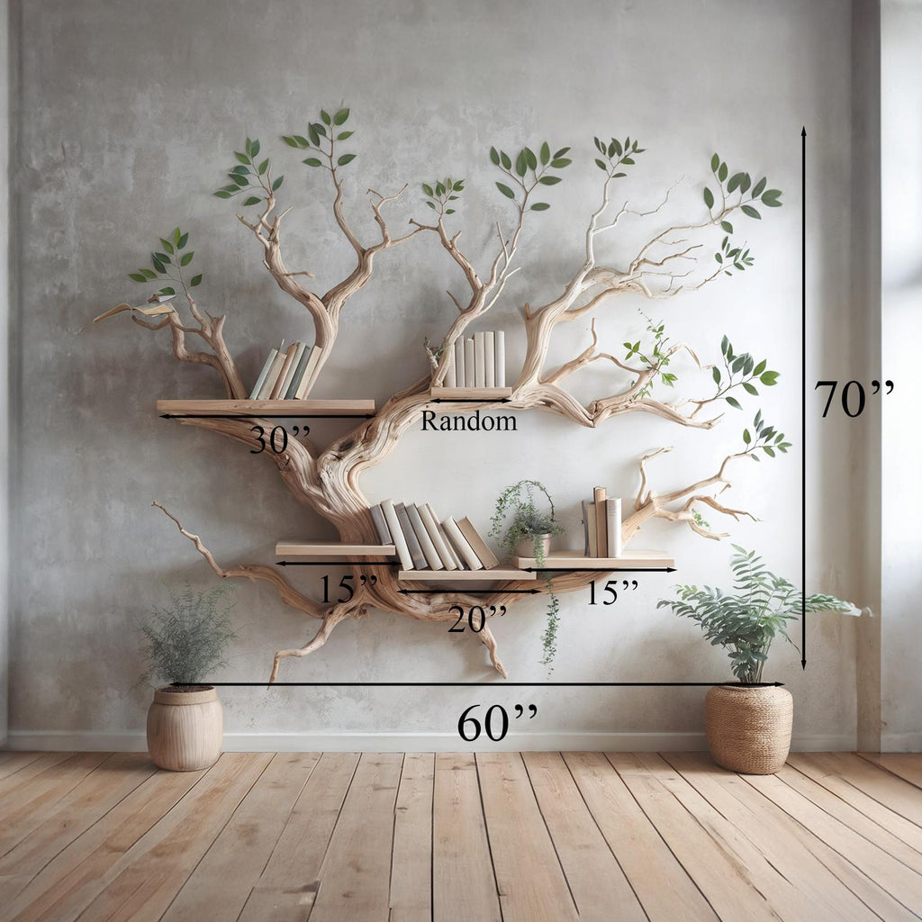 Driftwood Tree Bookshelf Decor Mid Century Bookcase