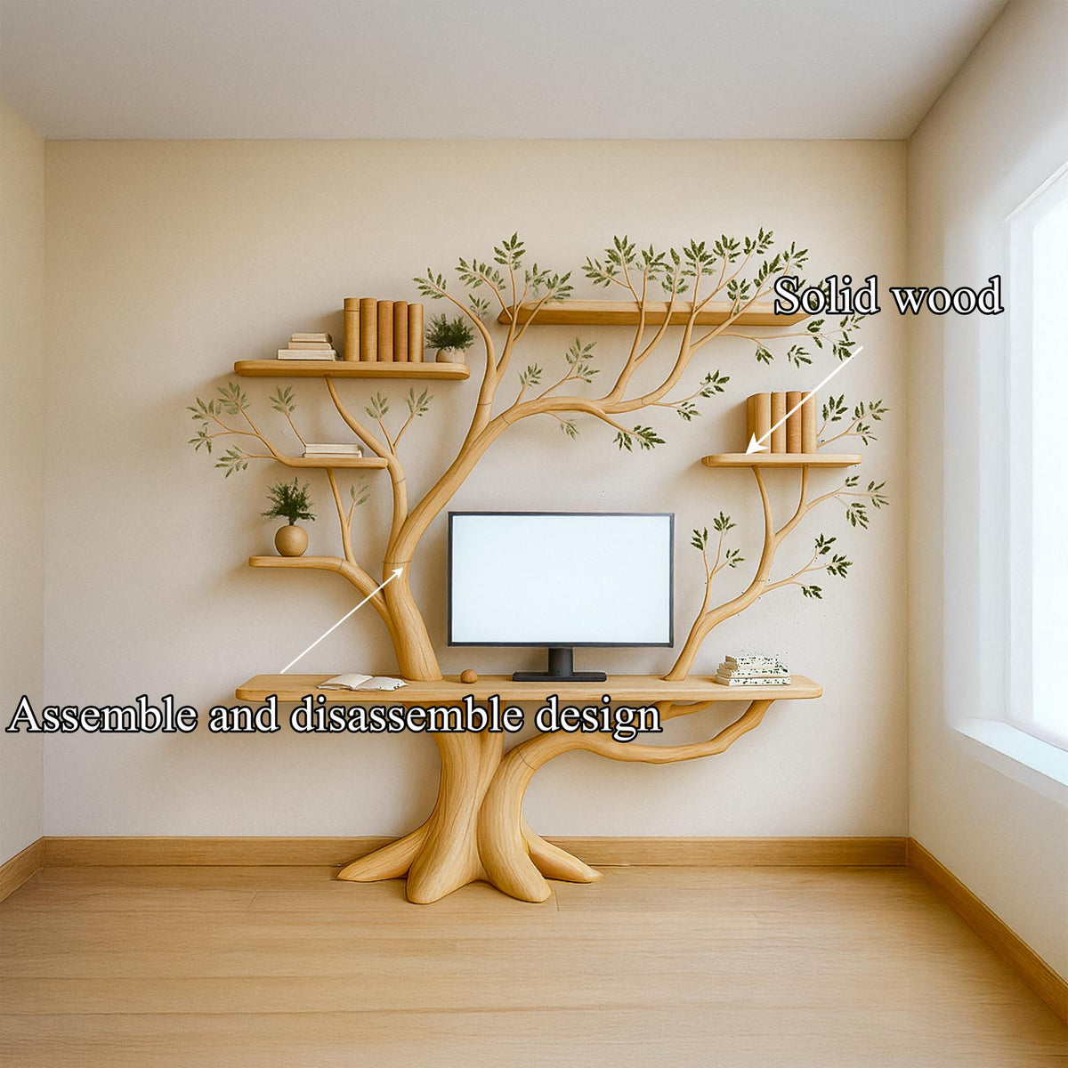 Midcentury Tree Bookshelf Desk Living Bedroom