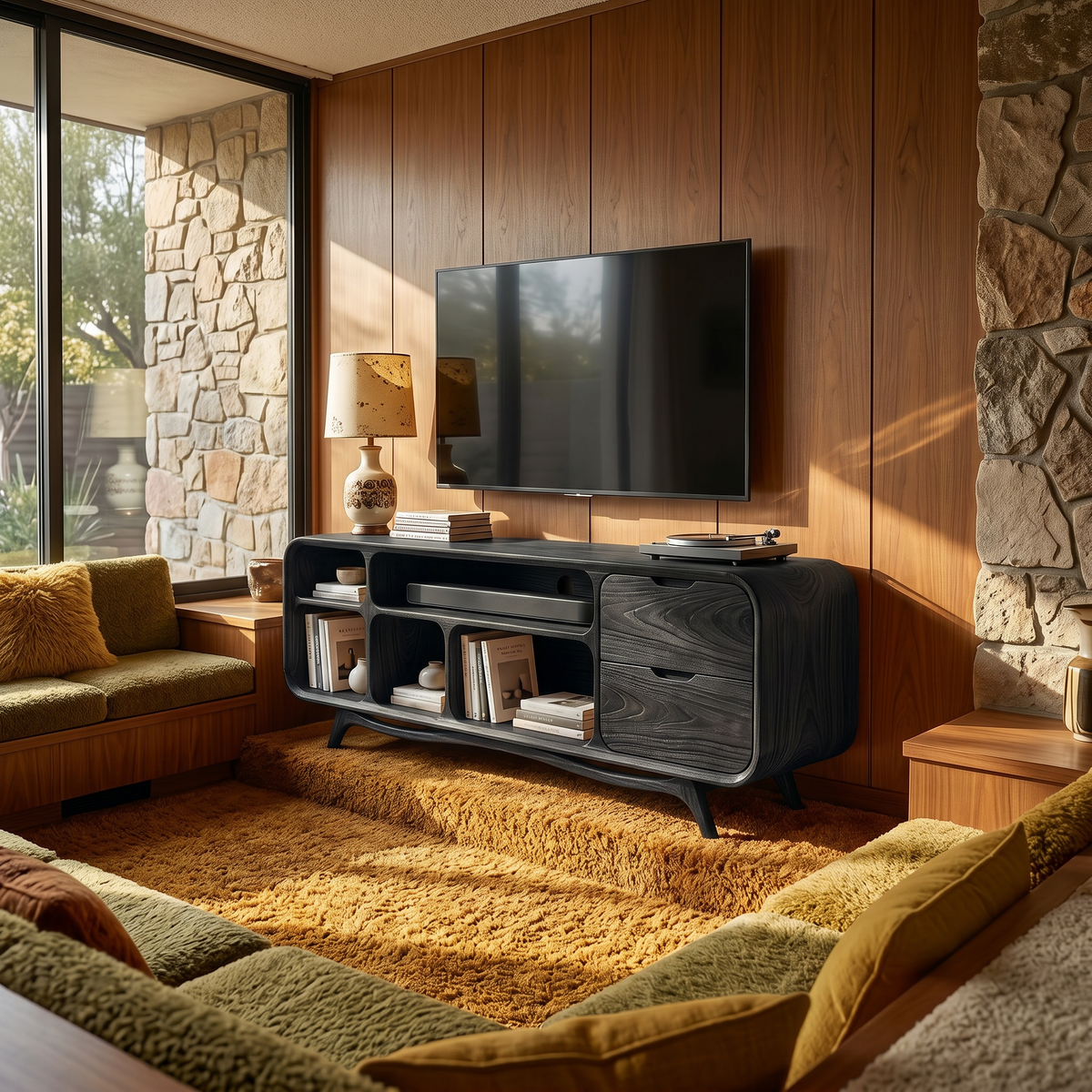 Organic Modern TV Stand, Solid Wood Minimalist Media Console & Entertainment Center Credenza