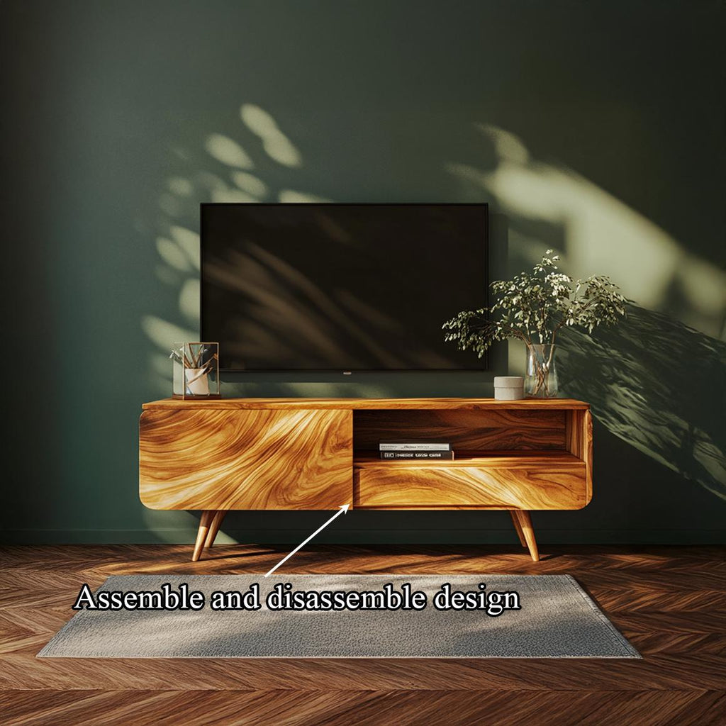 Organic Modern Sculpted Wood TV Cabinet, Luxury Media Console & Entertainment Center for Living Room, Model