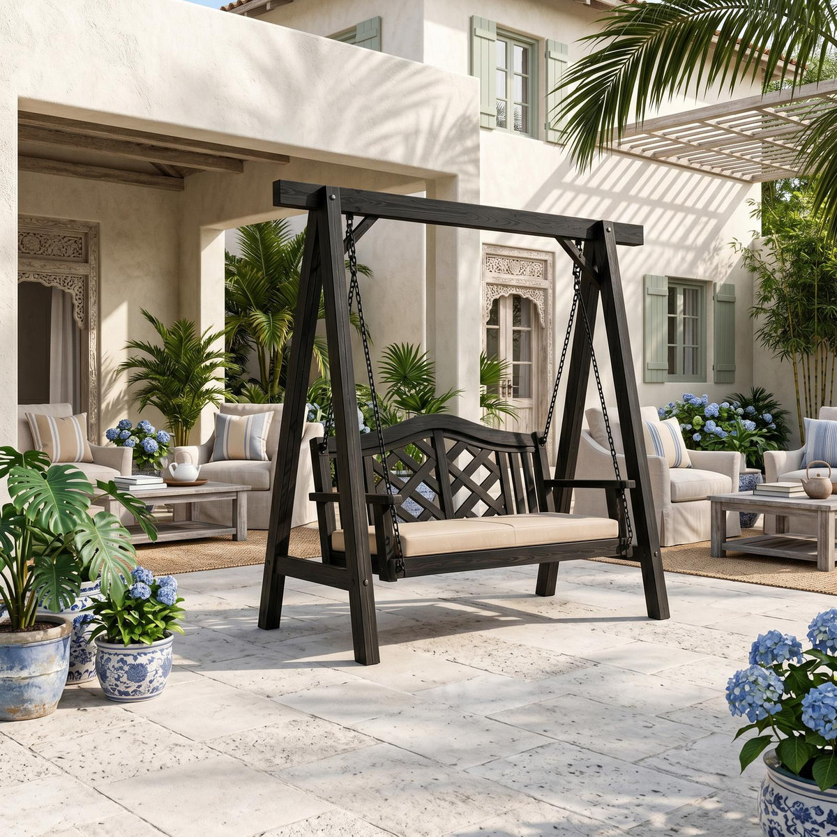 Contemporary Wooden Garden Swing Outdoor Living SILDTTRSWI015