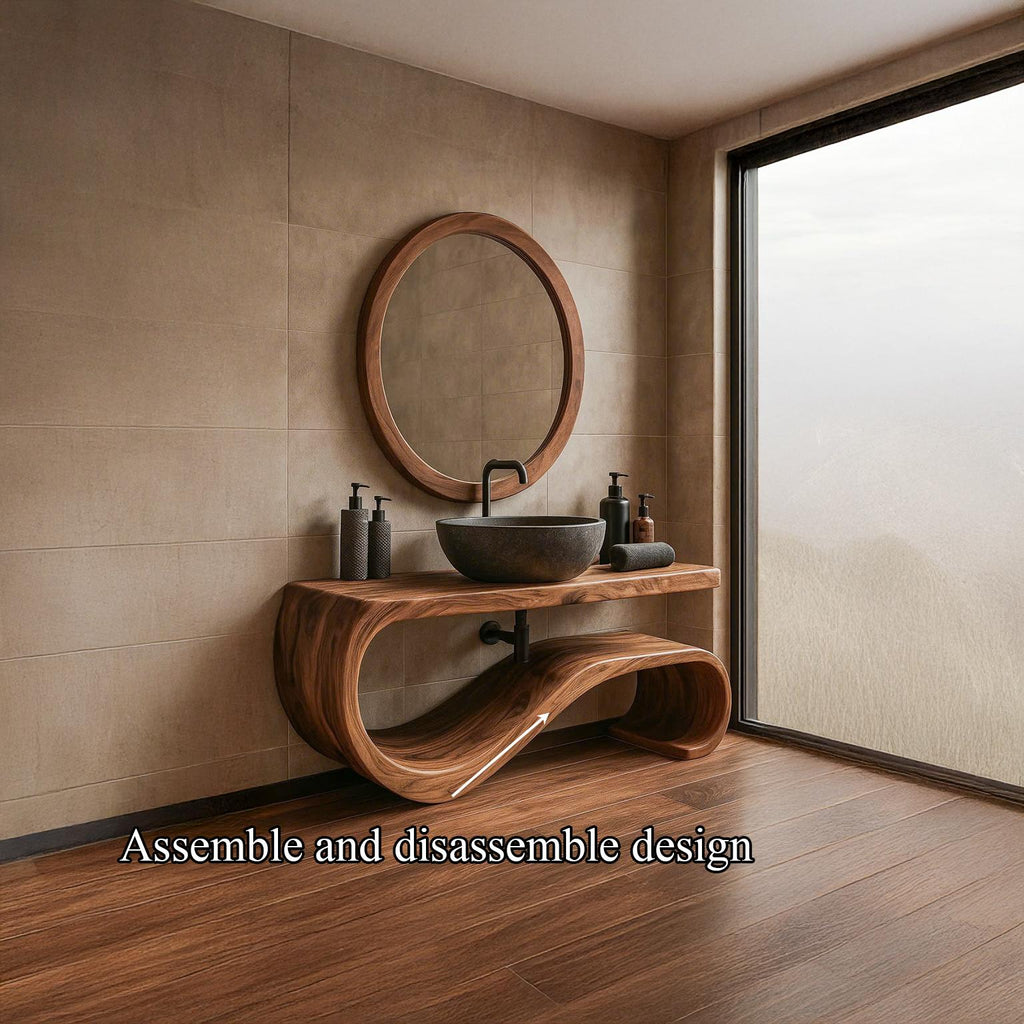 Midcentury Solid Wood Vanity Powder Room
