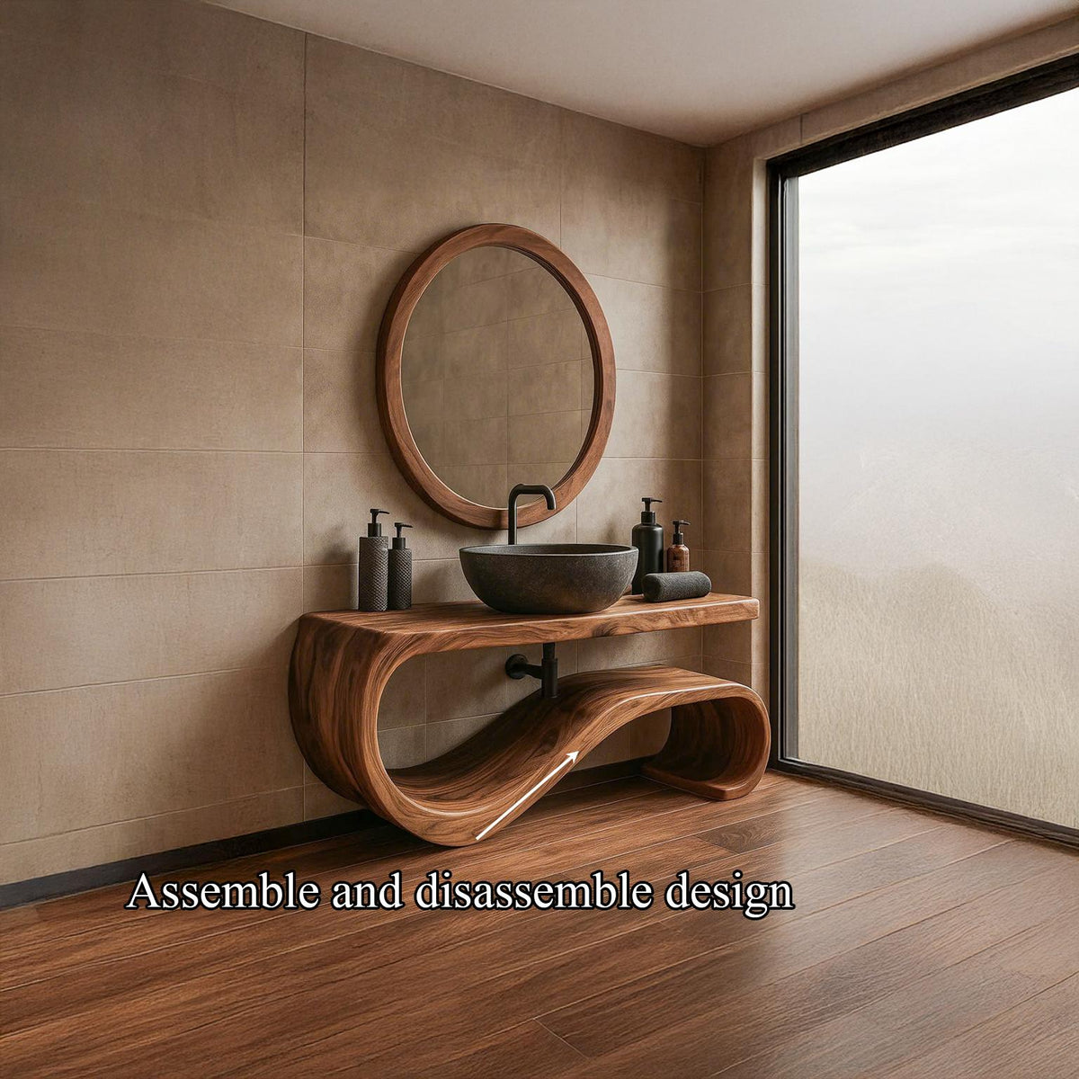 Midcentury Solid Wood Vanity Powder Room