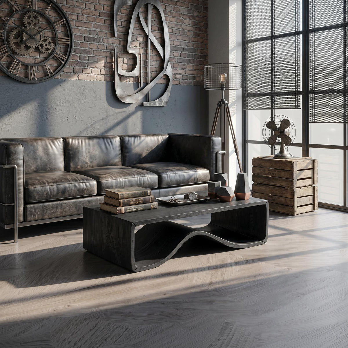 Wave Sculptural Wood Coffee Table, Modern Solid Wood Center Table for Library Lounge and Contemporary Living Room