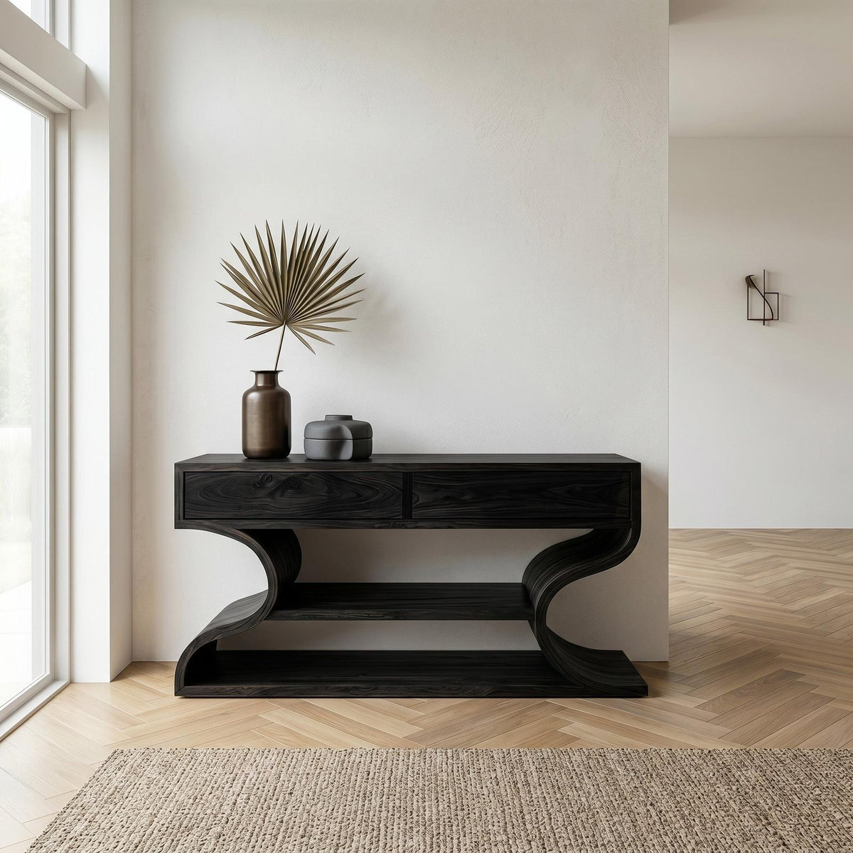 Organic Console Table With Two Curved Sides For Living Room