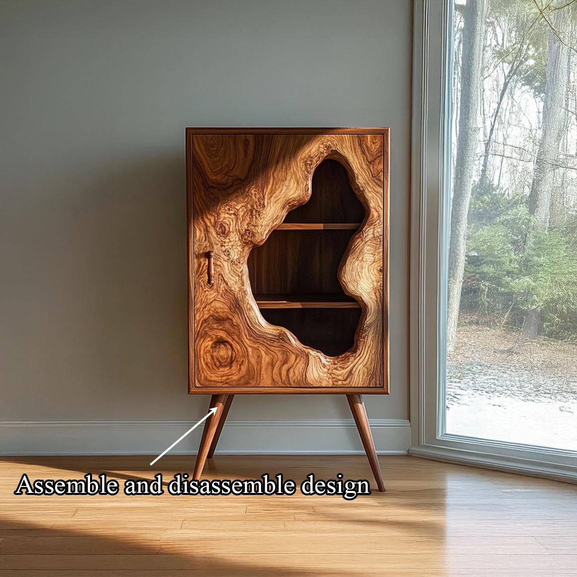 Spry Interior Mid Century Modern Artistic Wood Cabinet, Unique Geometric Accent Sideboard for Living Room & Study, Model SINLSASC246