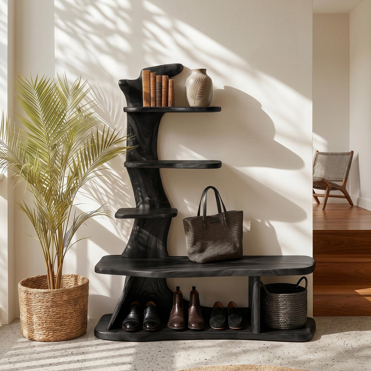 Industrial Shoe Rack Shelf, Rustic Wooden Entryway Utility Shelf Storage Organizer for Hallway