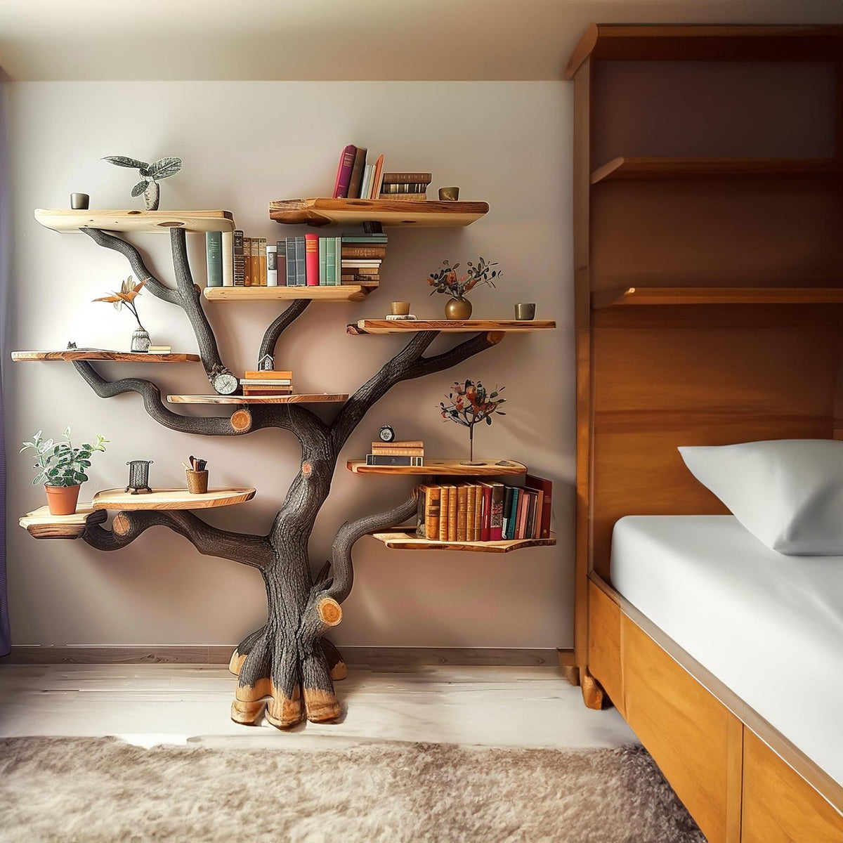 Tree Books Shelf Decor Floating Bookshelf Wall Mount