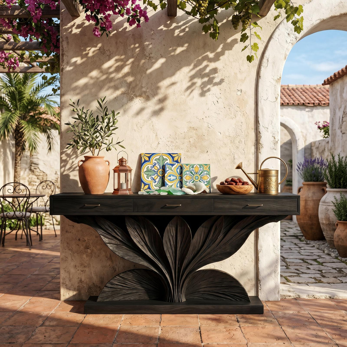 Coastal Leaf Base Console Table Luxury Entryway