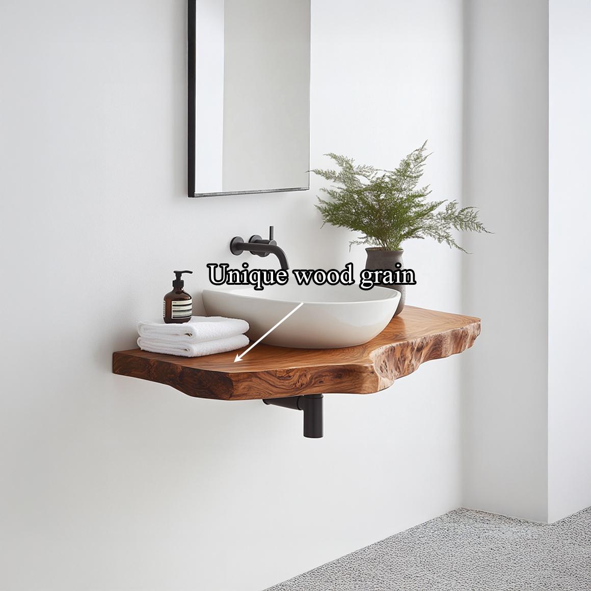 Spry Interior Floating Bathroom Vanity Shelf, Rustic Handcrafted Solid Wood Washstand, Wall Mounted Farmhouse Bathroom Decor Console SINLSABRV226