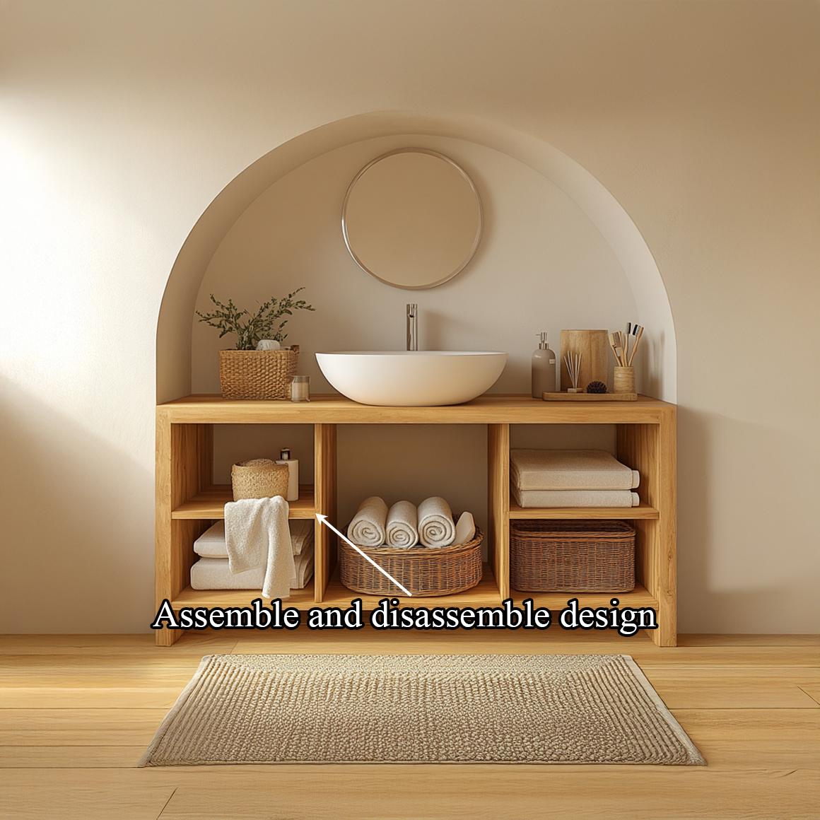 Spry Interior Contemporary Wooden Bathroom Storage Cabinet with Simple Open Shelf Layout, Handcrafted Natural Wood Linen Tower, SINLSABRV206