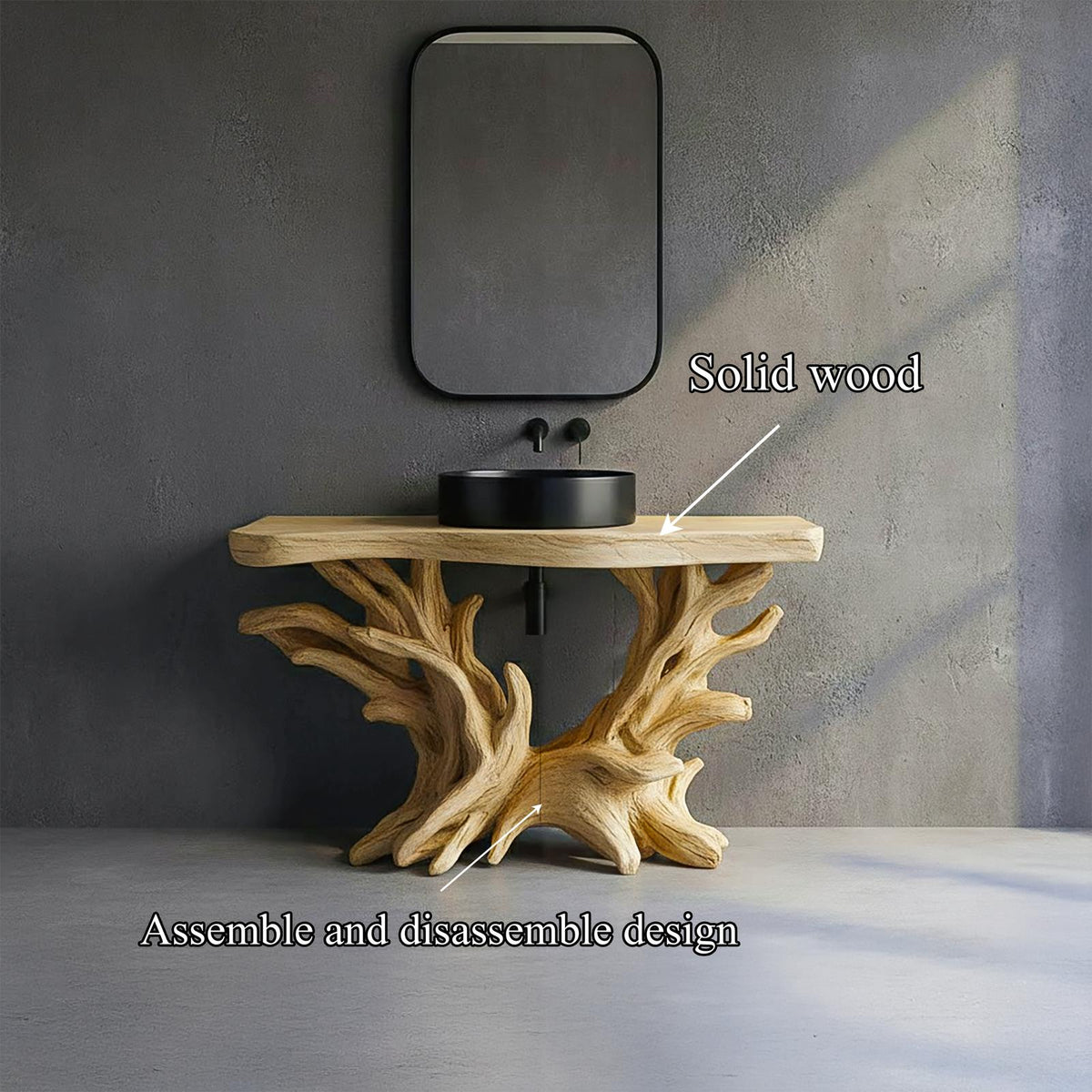 Spry Interior Sculptural Rustic Bathroom Vanity, Freestanding Natural Wood Root Console Base and Bathroom Accent Storage, SINLSABRV257