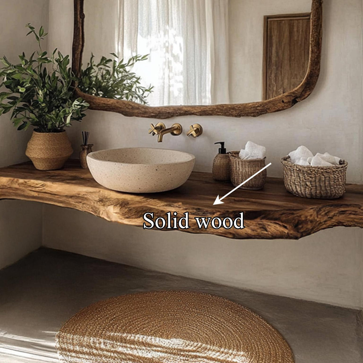 Rustic Handmade Vanity, Solid Wood Bathroom Single Sink Countertop Console Table, Washstand with Shelf