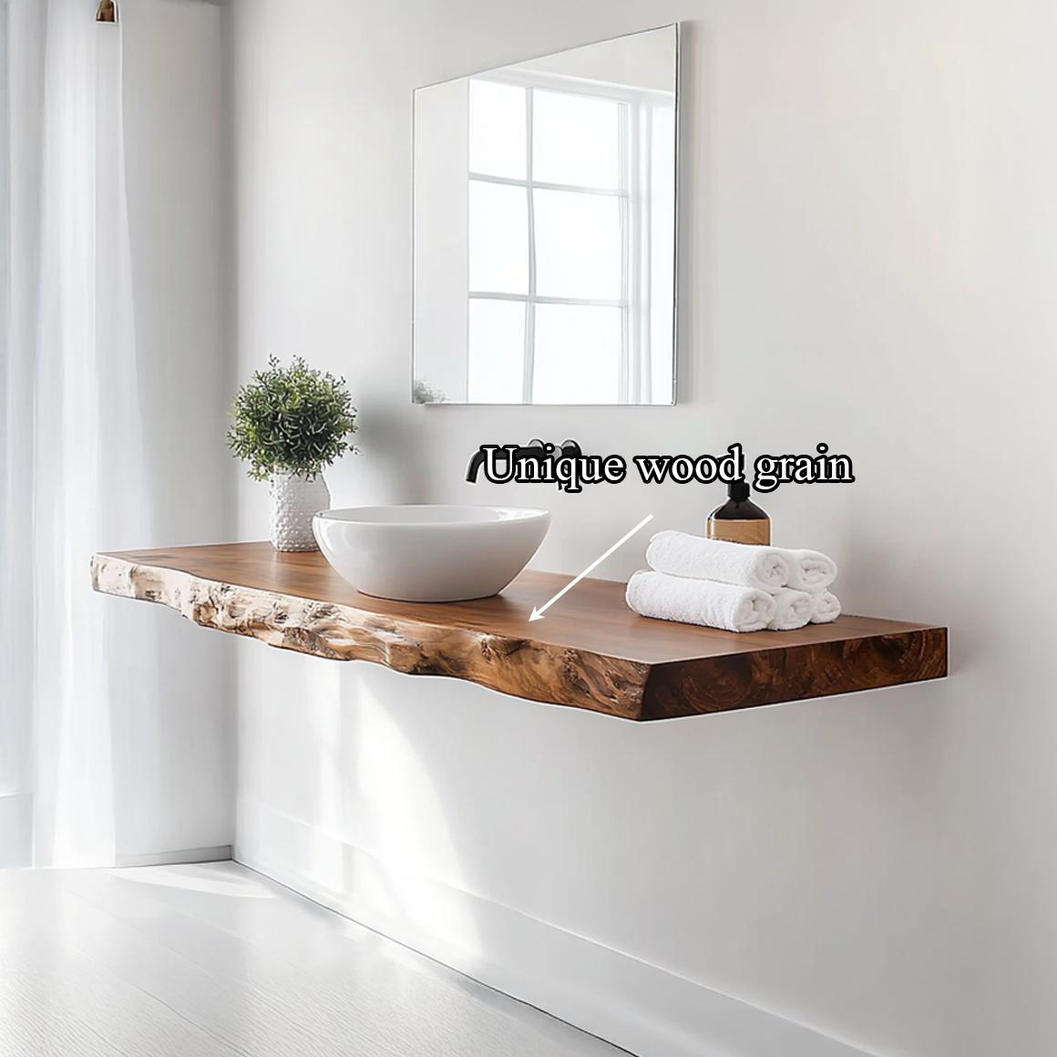 Spry Interior Mid Century Modern Floating Bathroom Vanity Shelf, Organic Solid Wood Single Washstand, Wall Mounted Storage Console SINLSABRV227