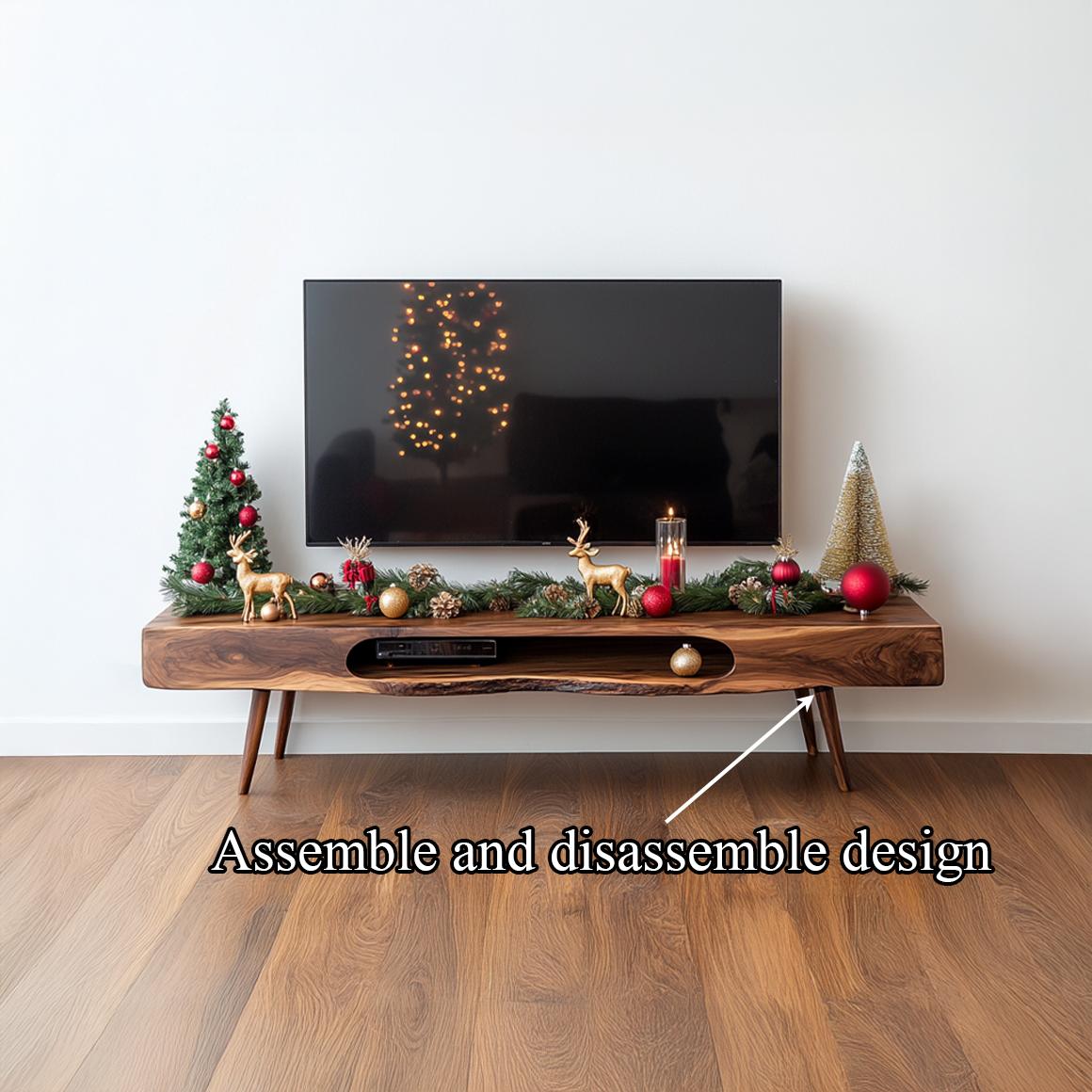 Mid-Century Wooden TV Stand, Modern Solid Hardwood Media Console, Low Profile Television Credenza for Living Room