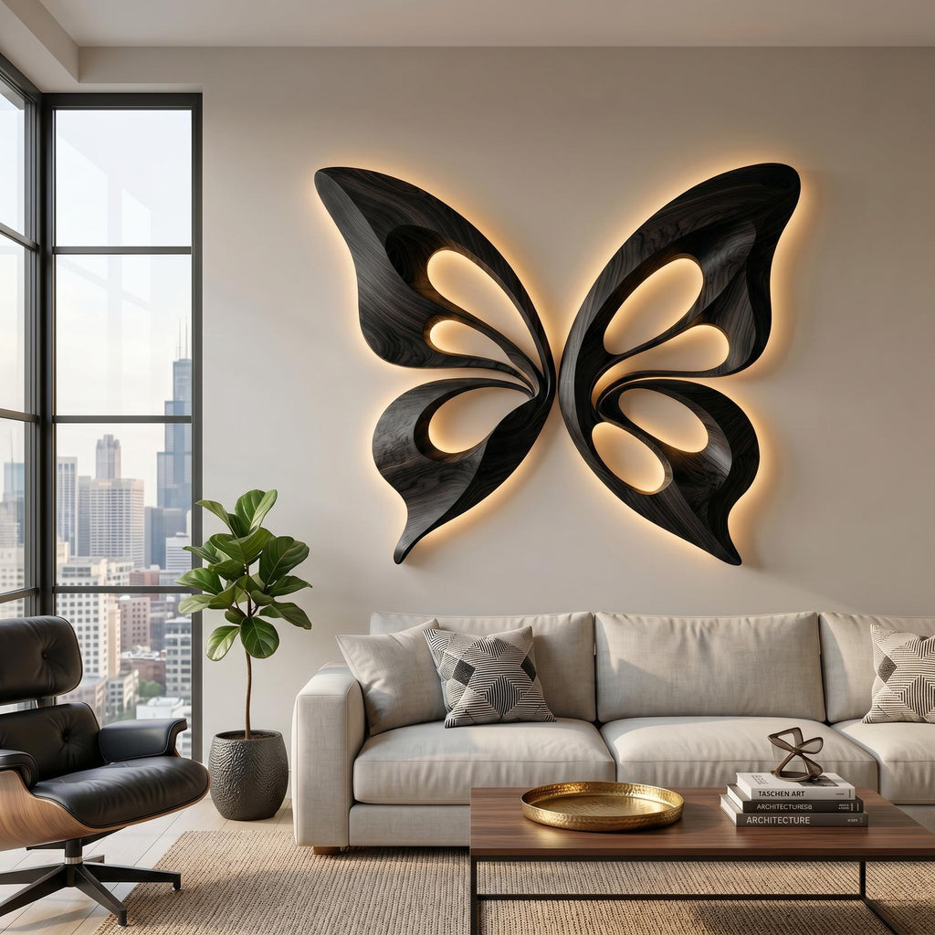 Modern Wooden Butterfly Wall Art Hand Carved For Living Decor