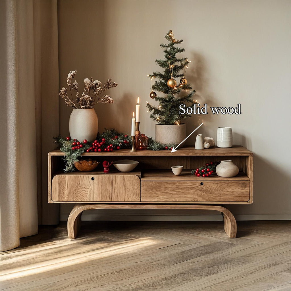 Rustic Wood Sideboard Storage Cabinet, Handcrafted Media Console Table for Living Room & Family Space