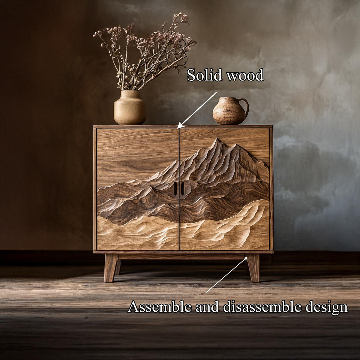 Spry Interior Organic Modern Wood Storage Cabinet, Handcrafted Sideboard Credenza Buffet Console for Living Room Entryway Decor, SINLSASC359