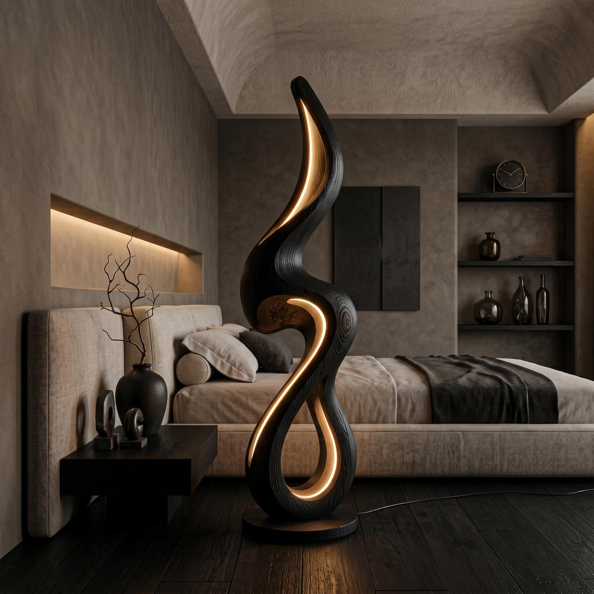 Minimalist Curved Lamp With Shelf For Lounge