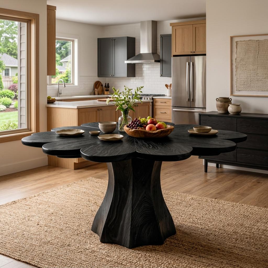 Spry Interior Modern Wooden Dining Table with Petal Top, Handcrafted Solid Wood Kitchen Dining Table for Dining Area, Model RTTHTTDN049