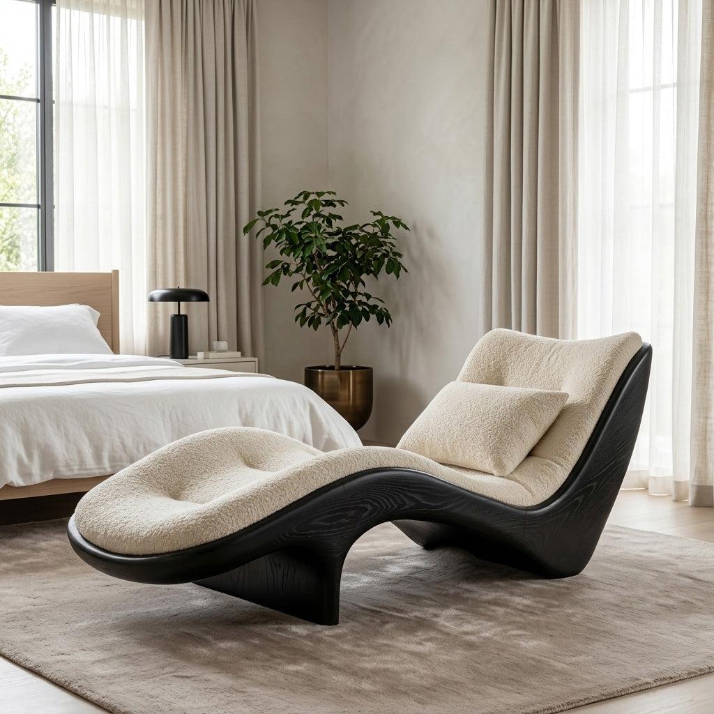 Organic Modern Natural Wood Lounge Chair, Relaxing Reading Nook Armchair, Contemporary Accent Seating for Home