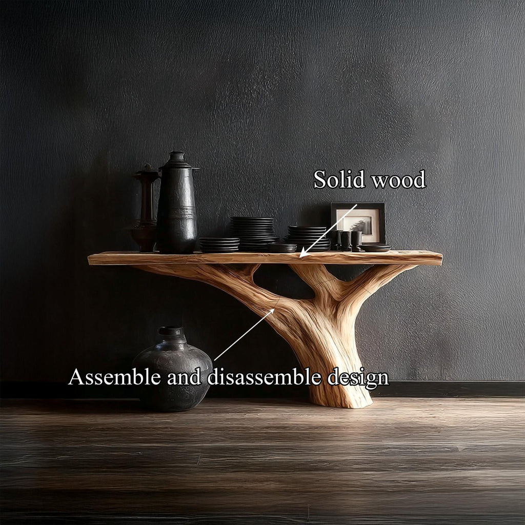Rustic Tree Wood Console Table, Hallway & Living Room Handcrafted Solid Wood Accent Sofa Table, Model