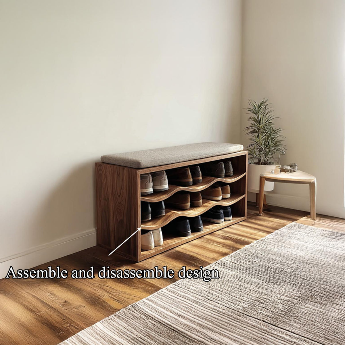 Midcentury Shoe Organizer Bench Entryway