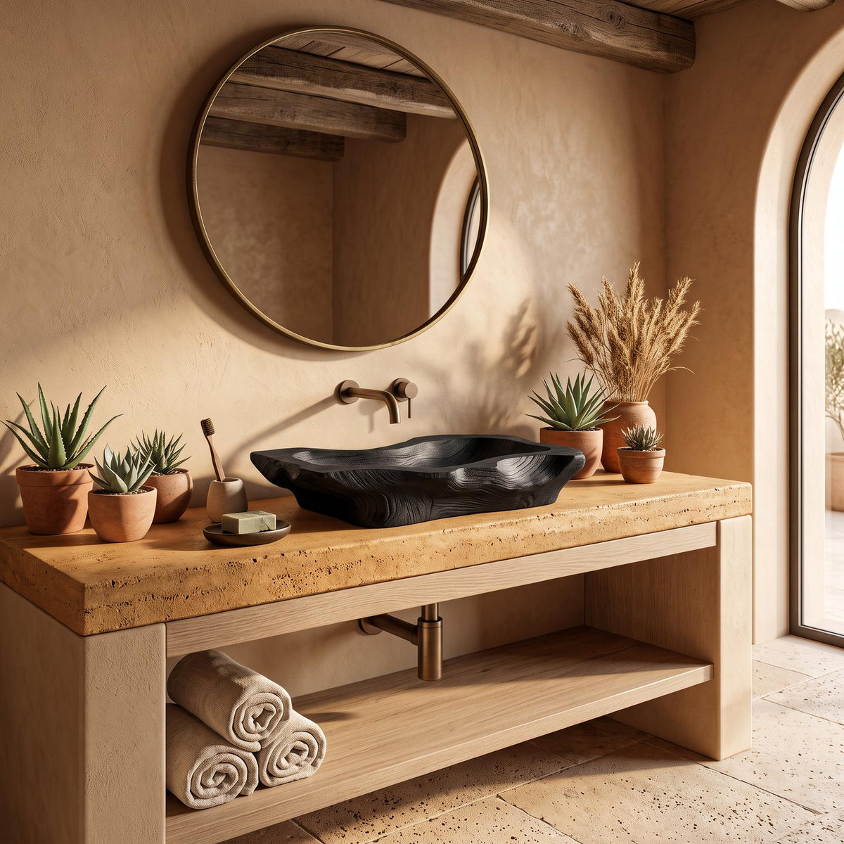 Rustic Handcrafted Wooden Vessel Sink For Bathroom Decor